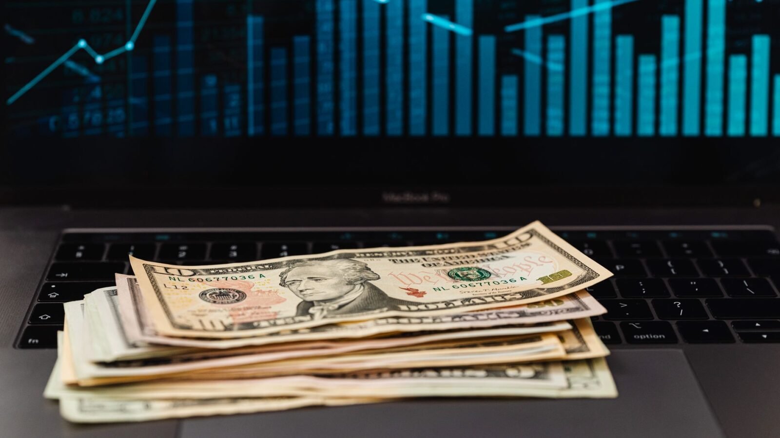 A glowing digital chart showing modern AI investment trends.