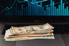 A glowing digital chart showing modern AI investment trends.